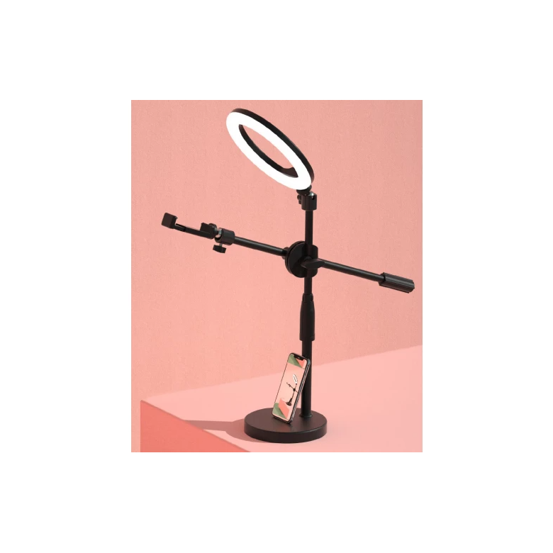 Lampa circulara cu 2 suporturi de masa pentru telefon