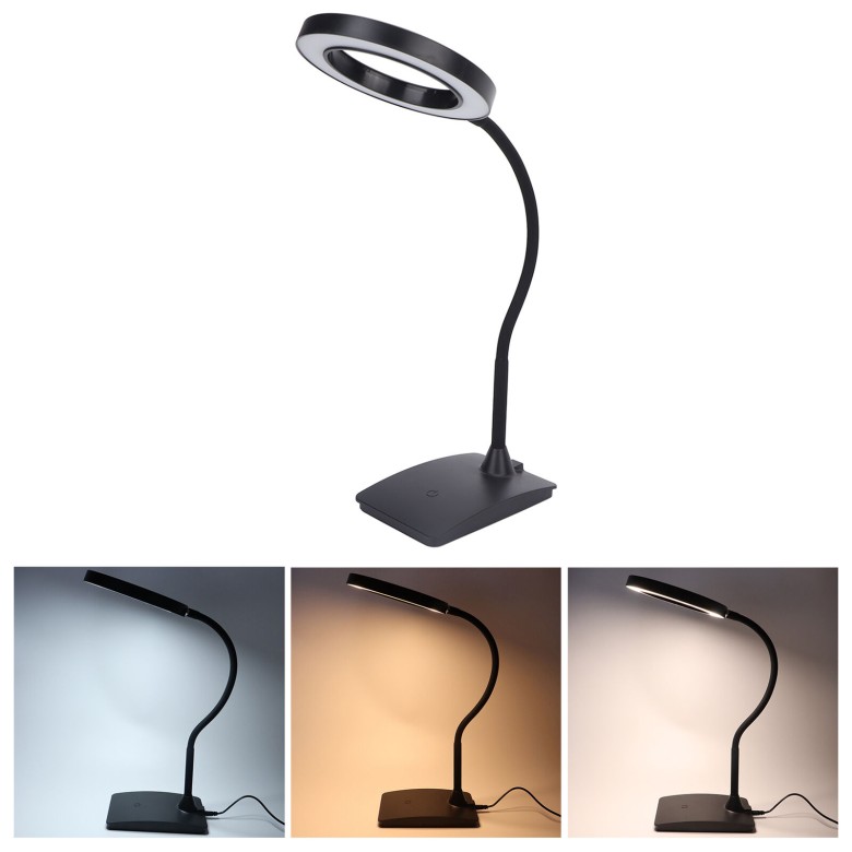 Lampa circulara de birou Black cu USB