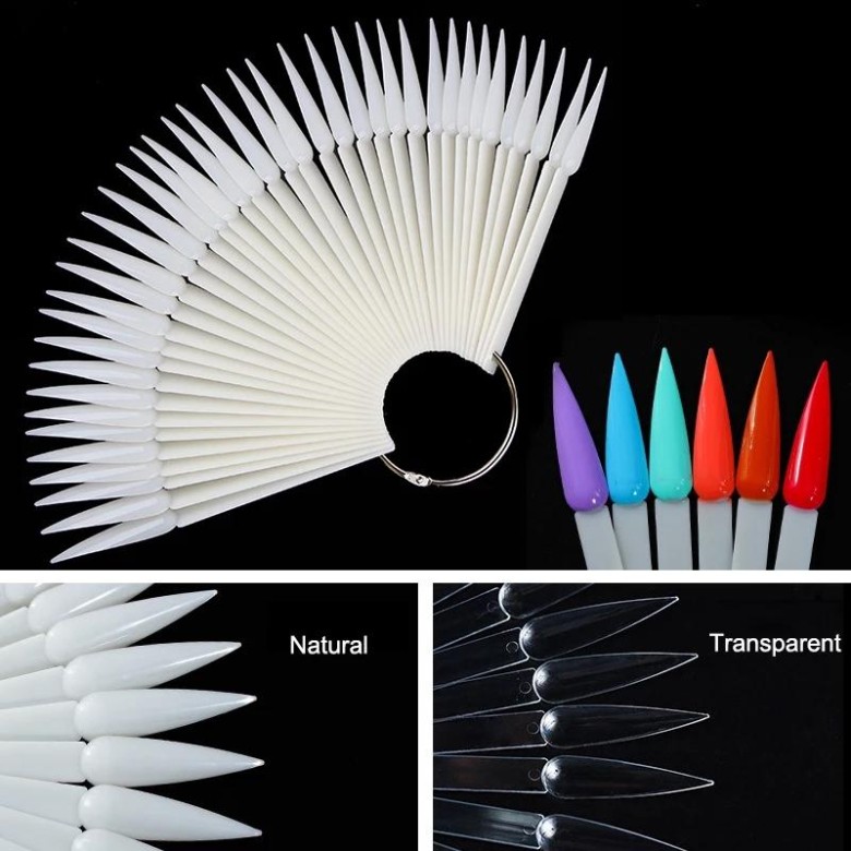 Tips-uri pe inel forma Stiletto ,culoare naturala, set 50 buc