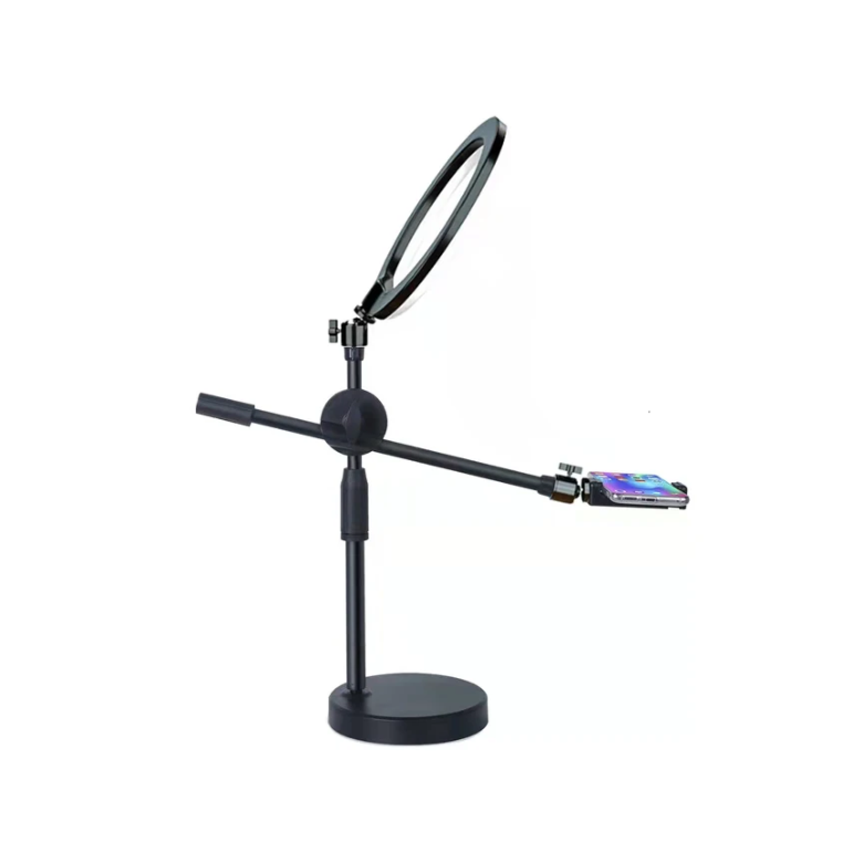 Lampa circulara cu 2 suporturi de masa pentru telefon